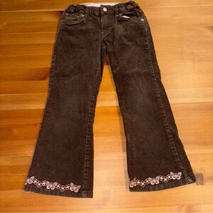 Levi’s Girls Corduroy Flare Pants Butterfly Embroidery Size 6 Adjustable Waist